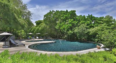 Spa pool on the hillside surrounded by greenery