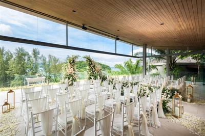 Wedding setup in the ballroom with ocean view