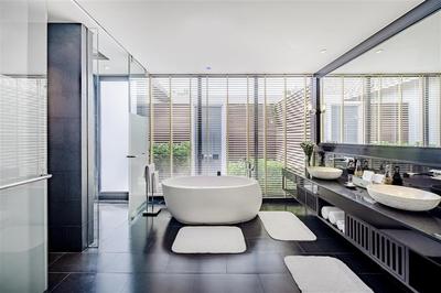 Overview of the bathroom in a pool villa
