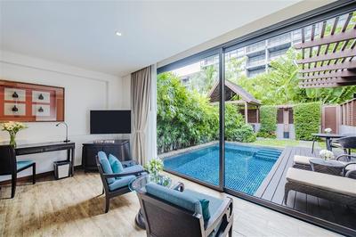 View of the pool from the master bedroom