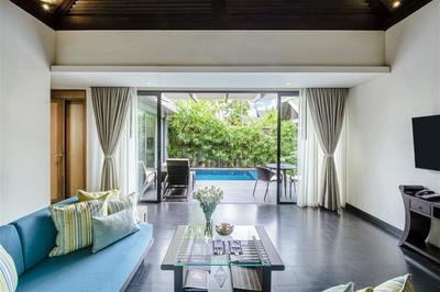 Living room with pool view