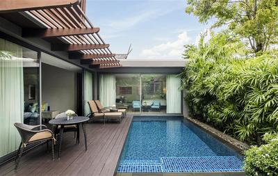 Private pool by the deck and loungers