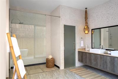 Vanity unit and shower in the bathroom