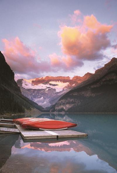Lake Louise Canoes and Glacier