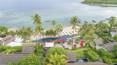 Main pool and beach viewed from above