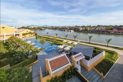 Outdoor swimming pool with river view