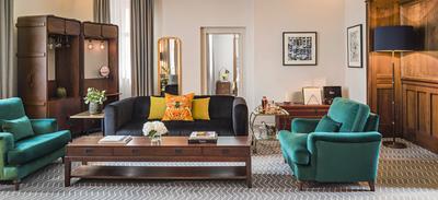 Spacious separate lounge area  with city views