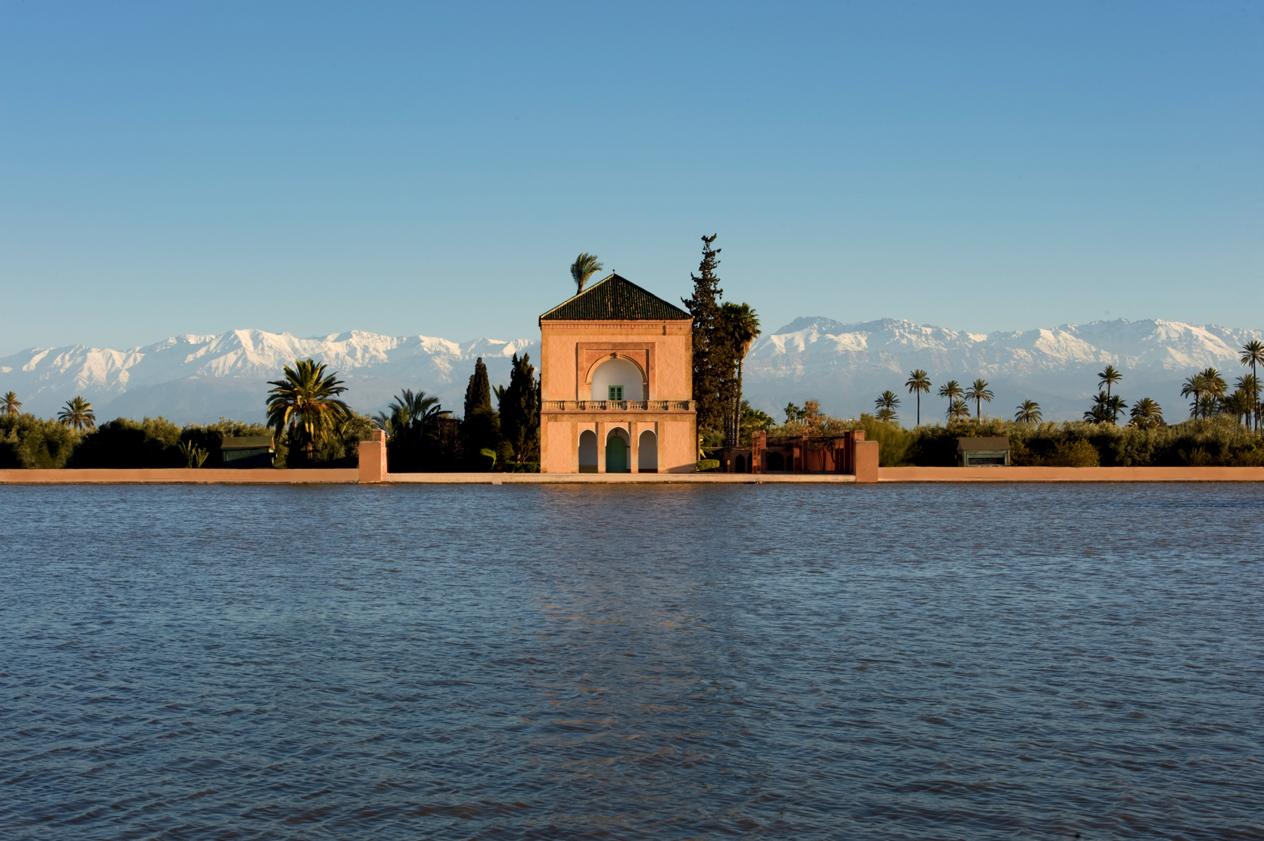 Menara Gardens and Pavilion in Marrakech, Morocco.